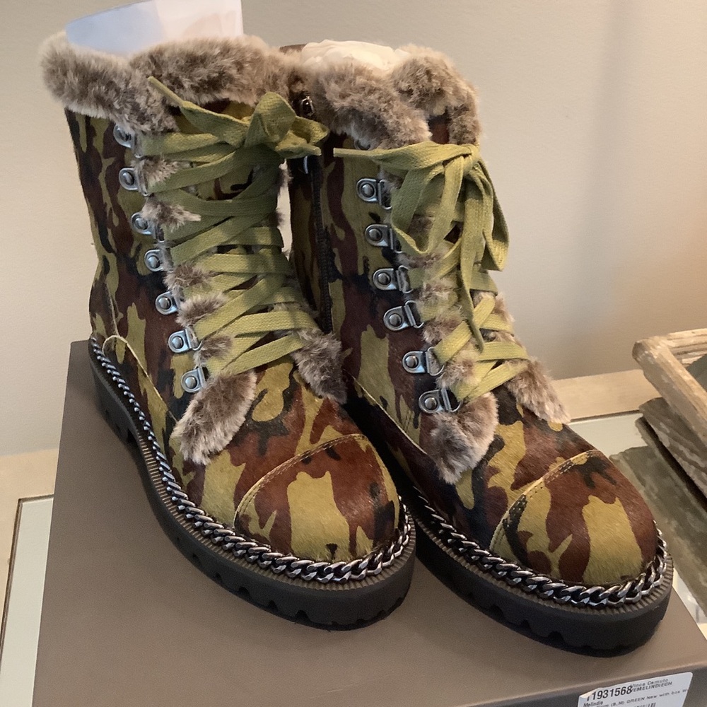 Vince Camuto Womens Melindie Leather Lace Up Winter Boots Military Camo